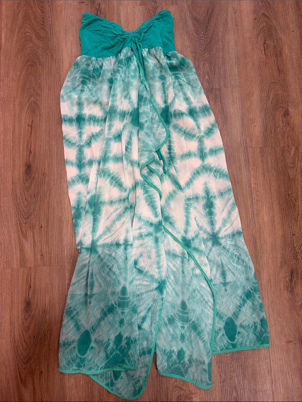 Strapless Teal Tie-Dye Maxi Swim Cover-Up